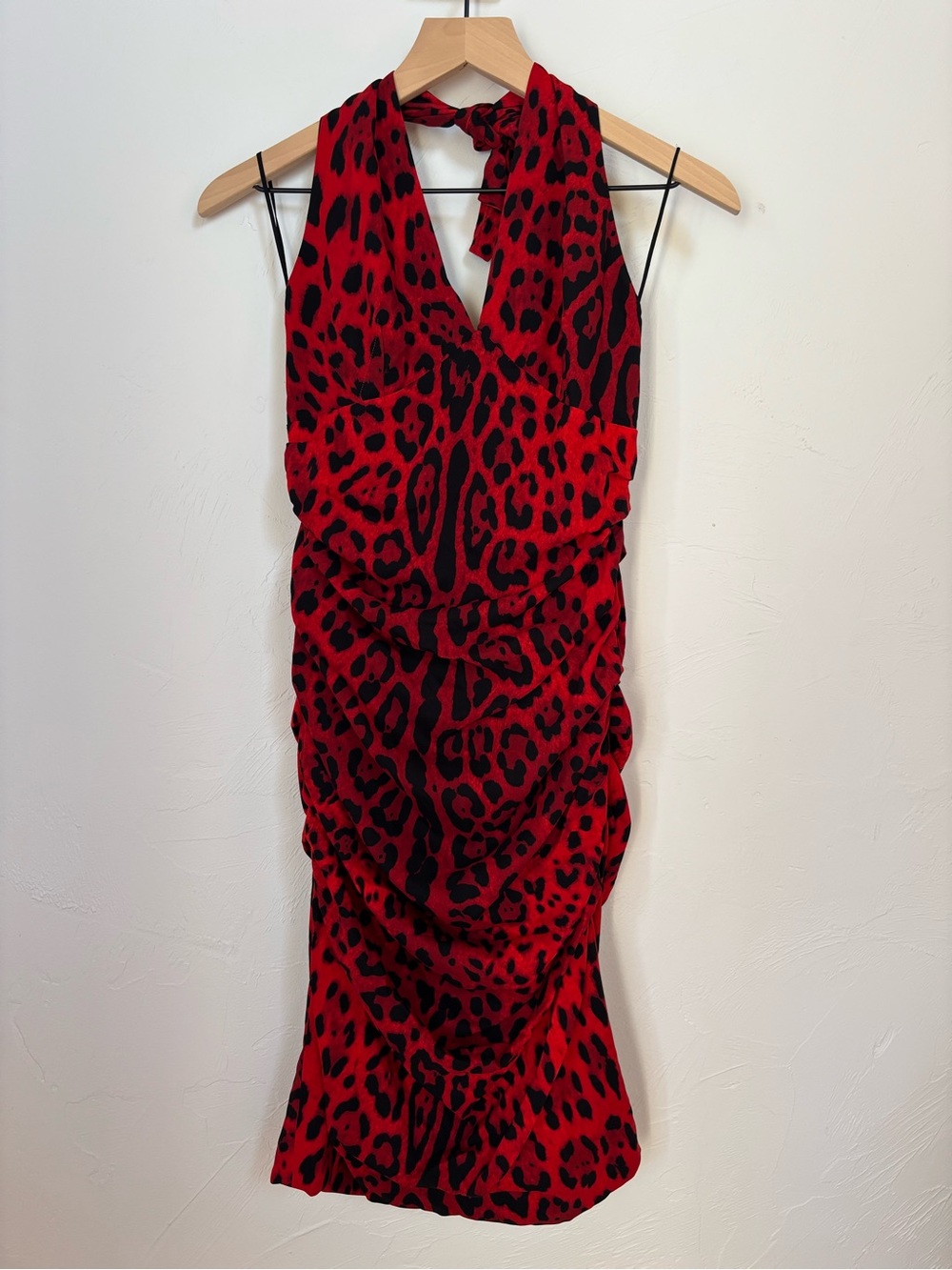 Dolce & Gabbana Y2K Red Leopard Print Halter Dress Sz 42 Like New